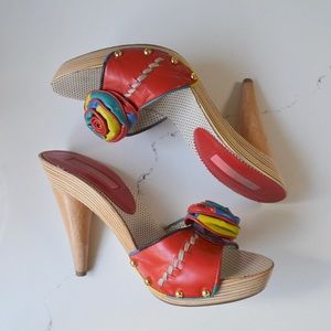 betsey johnson rose flower wood clog sandals